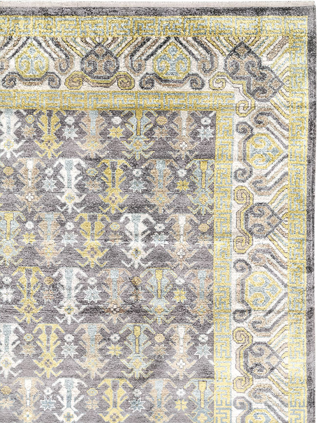Modern East Turkestan Silk Khotan Room Size Carpet, No.33229 - Gsblank