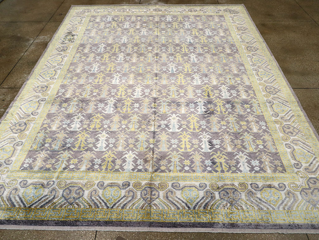 Modern East Turkestan Silk Khotan Room Size Carpet, No.33229 - Gsblank