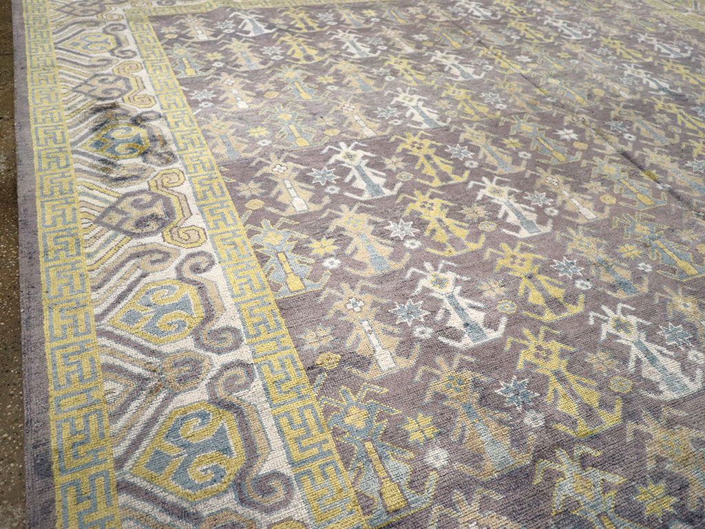 Modern East Turkestan Silk Khotan Room Size Carpet, No.33229 - Gsblank