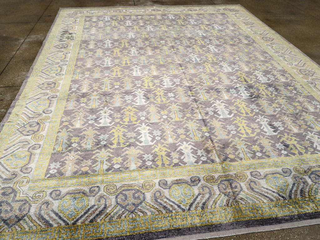 Modern East Turkestan Silk Khotan Room Size Carpet, No.33229 - Gsblank