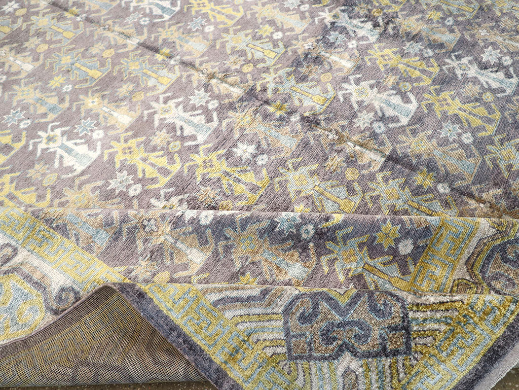 Modern East Turkestan Silk Khotan Room Size Carpet, No.33229 - Gsblank