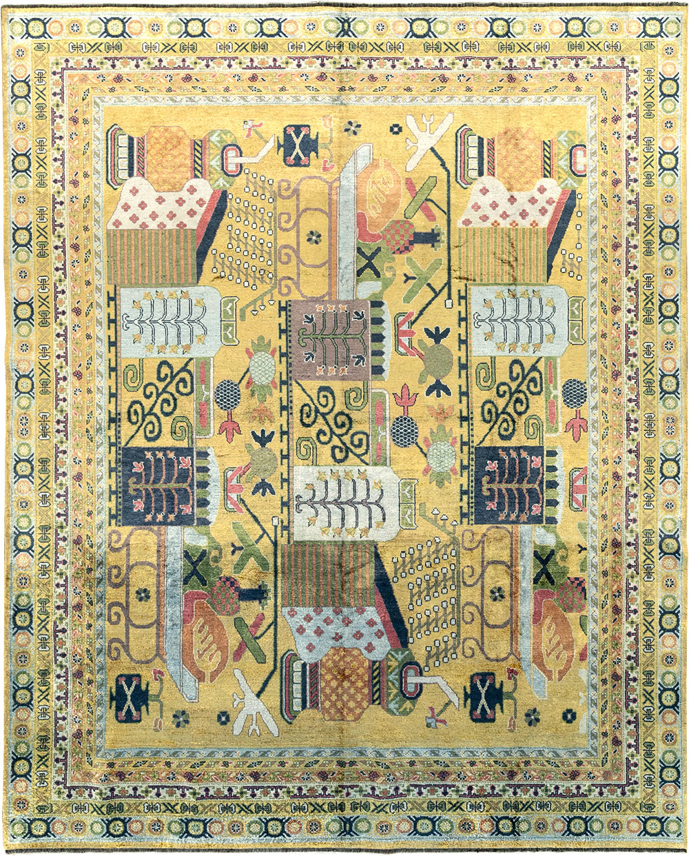 Modern East Turkestan Silk Khotan Room Size Carpet, No.33234 - Gsblank