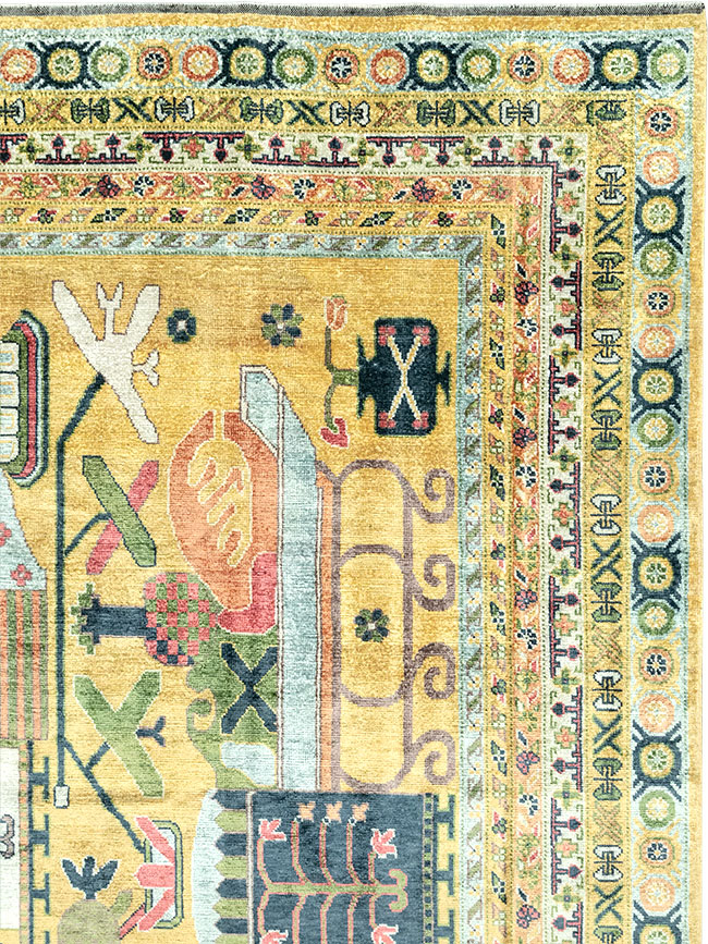Modern East Turkestan Silk Khotan Room Size Carpet, No.33234 - Gsblank