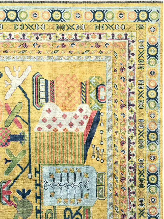 Modern East Turkestan Silk Khotan Room Size Carpet, No.33234 - Gsblank