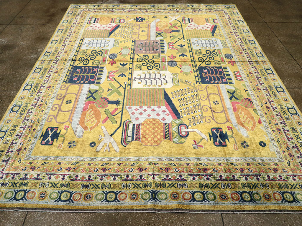 Modern East Turkestan Silk Khotan Room Size Carpet, No.33234 - Gsblank