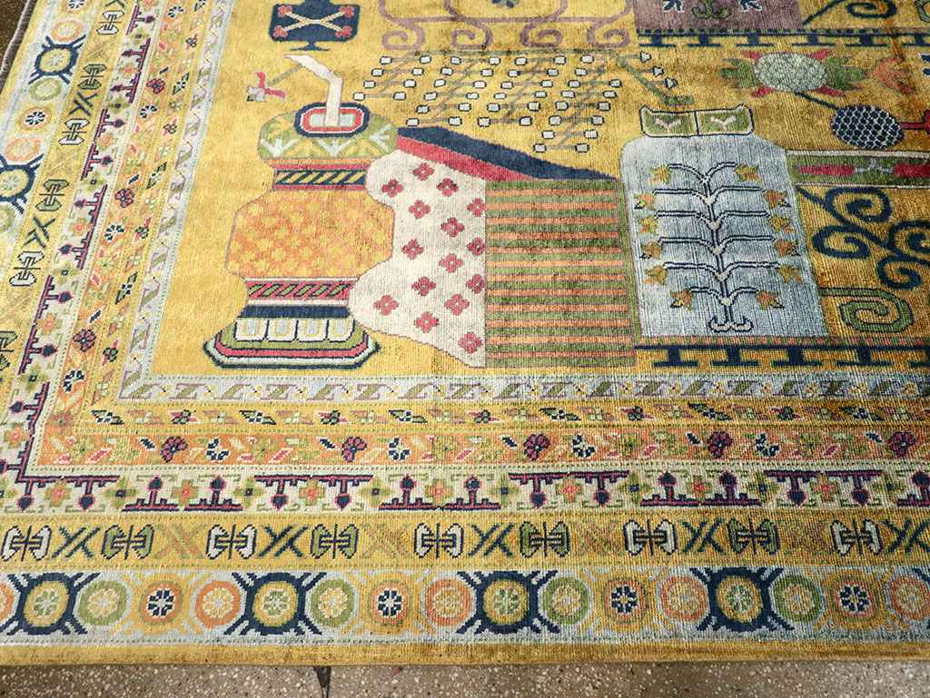 Modern East Turkestan Silk Khotan Room Size Carpet, No.33234 - Gsblank