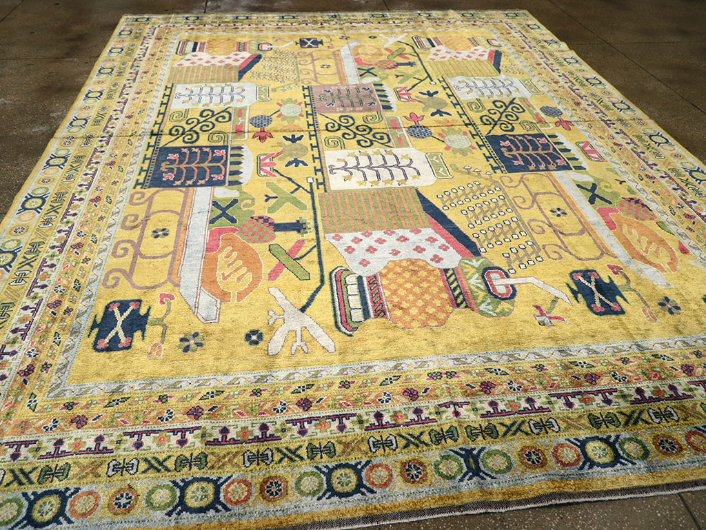 Modern East Turkestan Silk Khotan Room Size Carpet, No.33234 - Gsblank