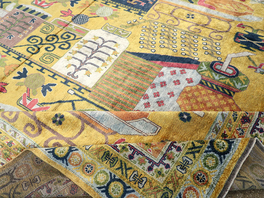 Modern East Turkestan Silk Khotan Room Size Carpet, No.33234 - Gsblank