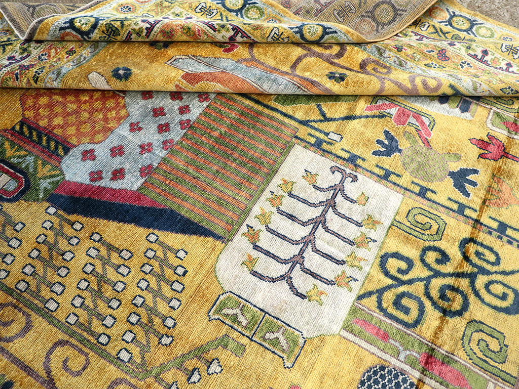 Modern East Turkestan Silk Khotan Room Size Carpet, No.33234 - Gsblank