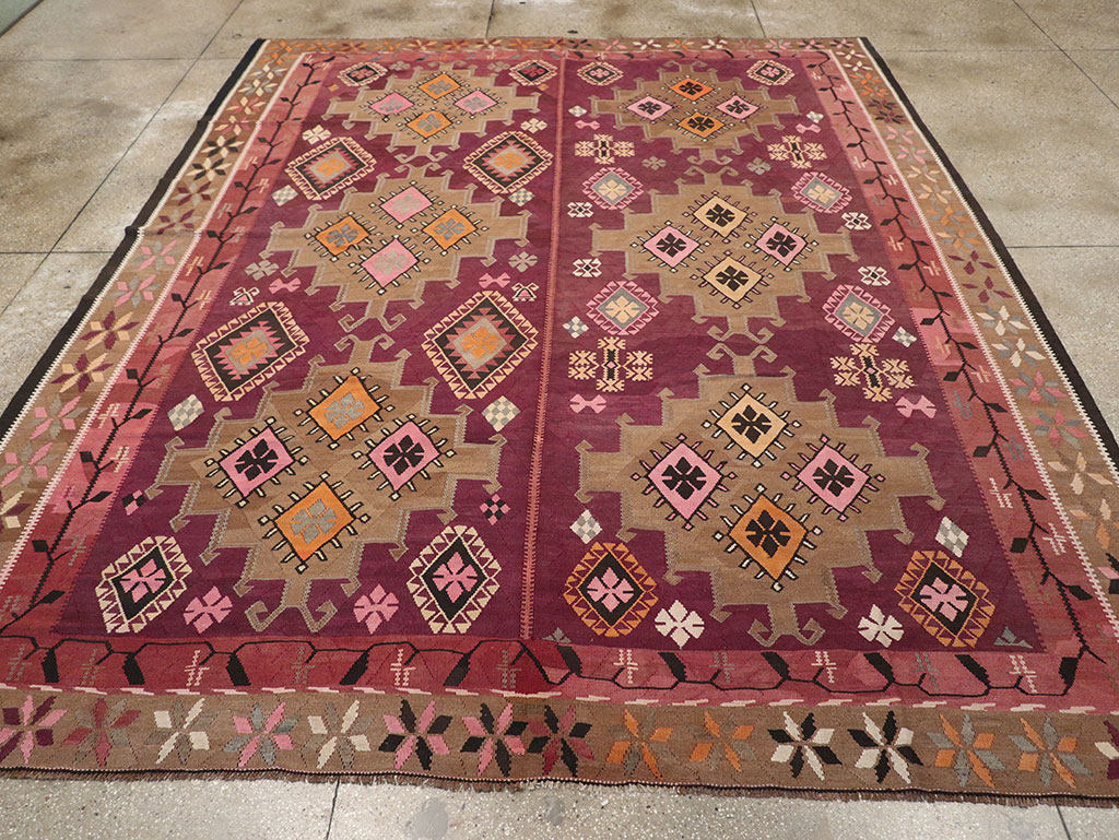 Vintage Turkish Flatweave Kilim Room Size Carpet, No.33258 - Gsblank