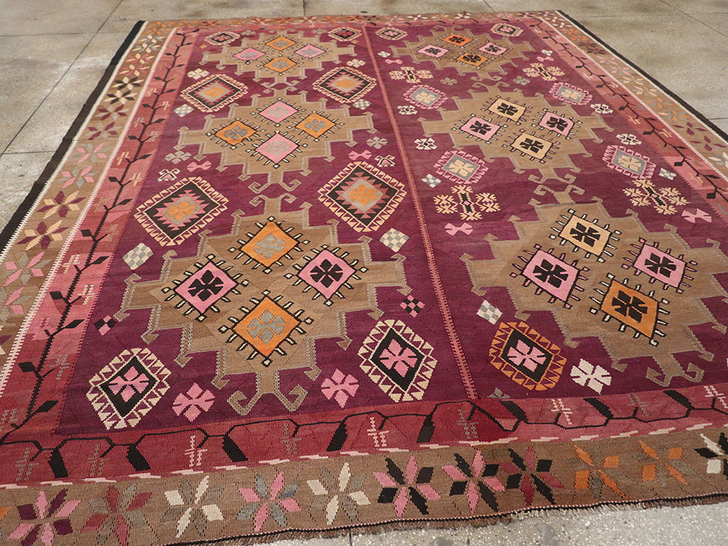 Vintage Turkish Flatweave Kilim Room Size Carpet, No.33258 - Gsblank