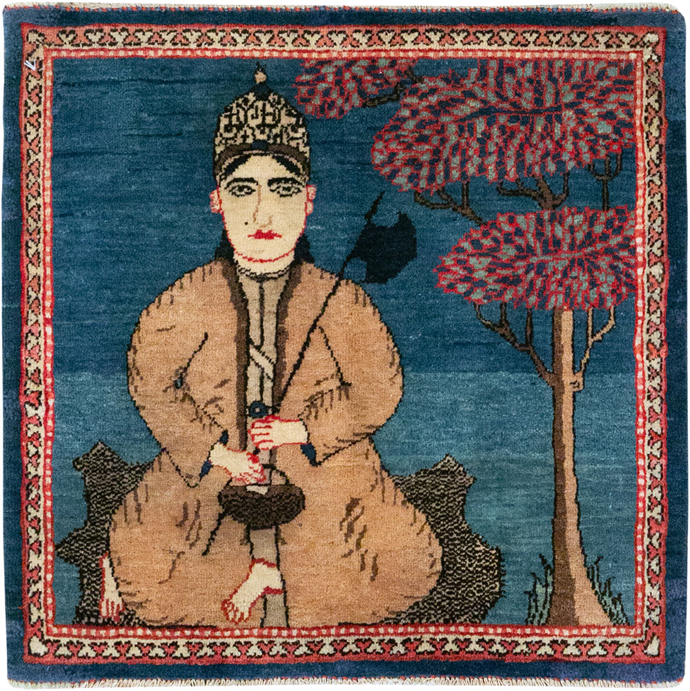 Antique Persian Kashan Pictorial Rug, No.33280 - Gsblank