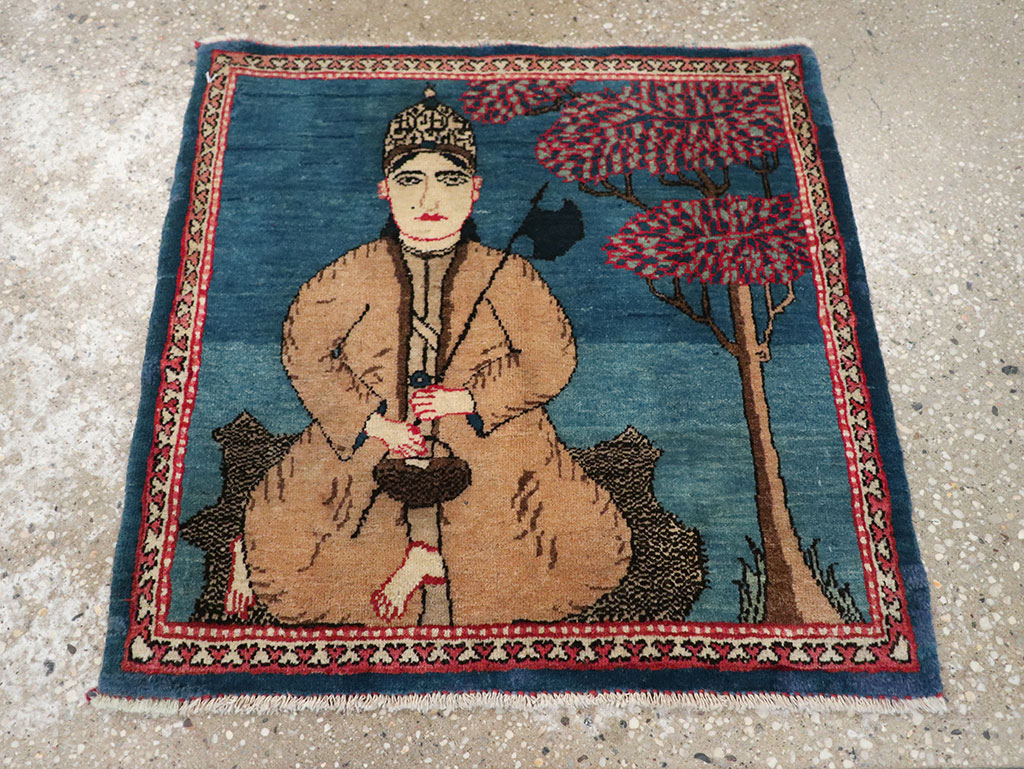 Antique Persian Kashan Pictorial Rug, No.33280 - Gsblank