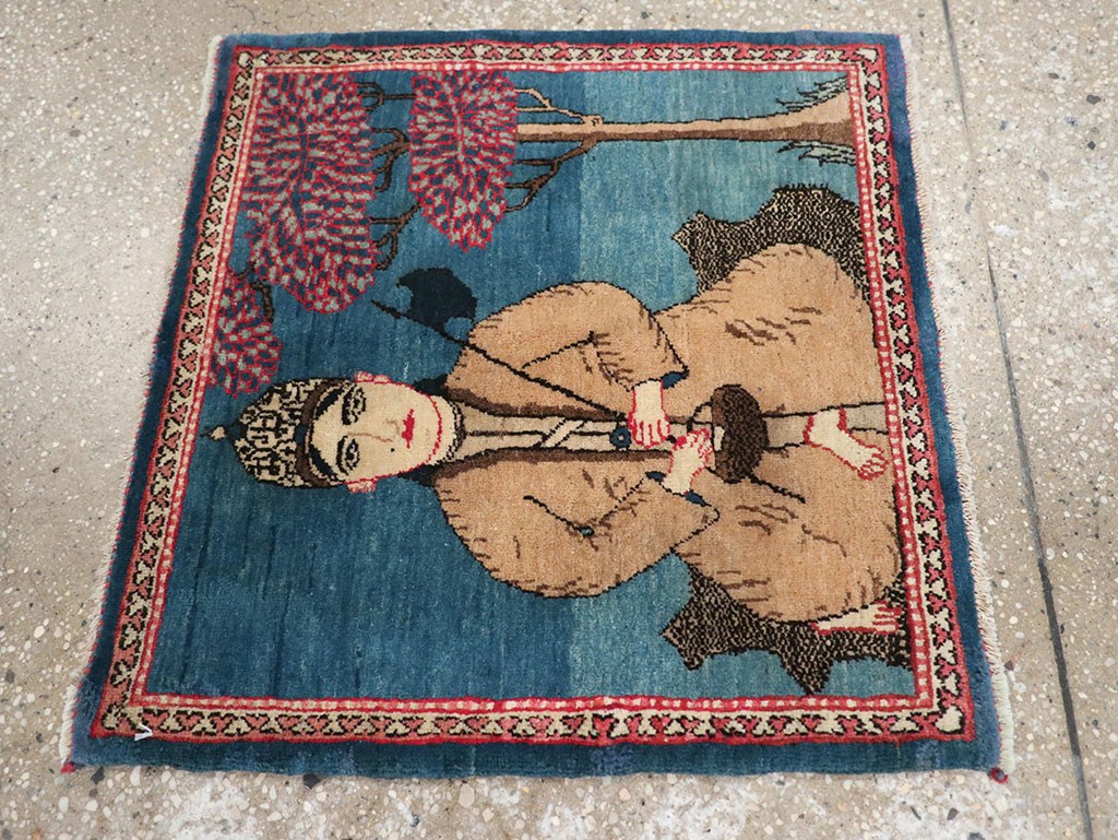 Antique Persian Kashan Pictorial Rug, No.33280 - Gsblank