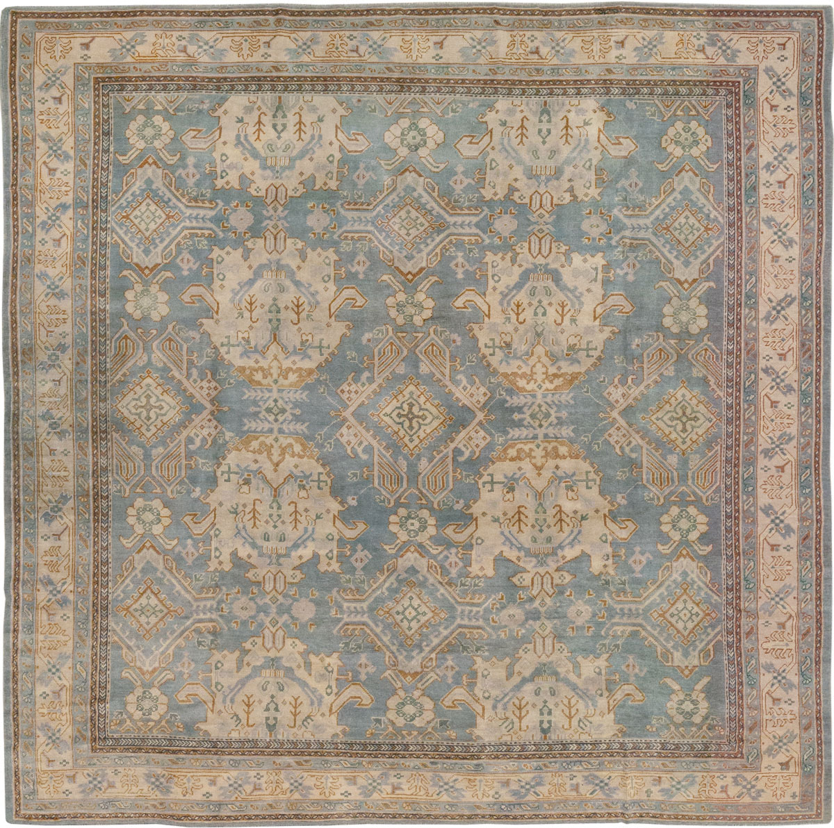 Antique Turkish Oushak Large Square Room Size Carpet, No.33295 - Gsblank