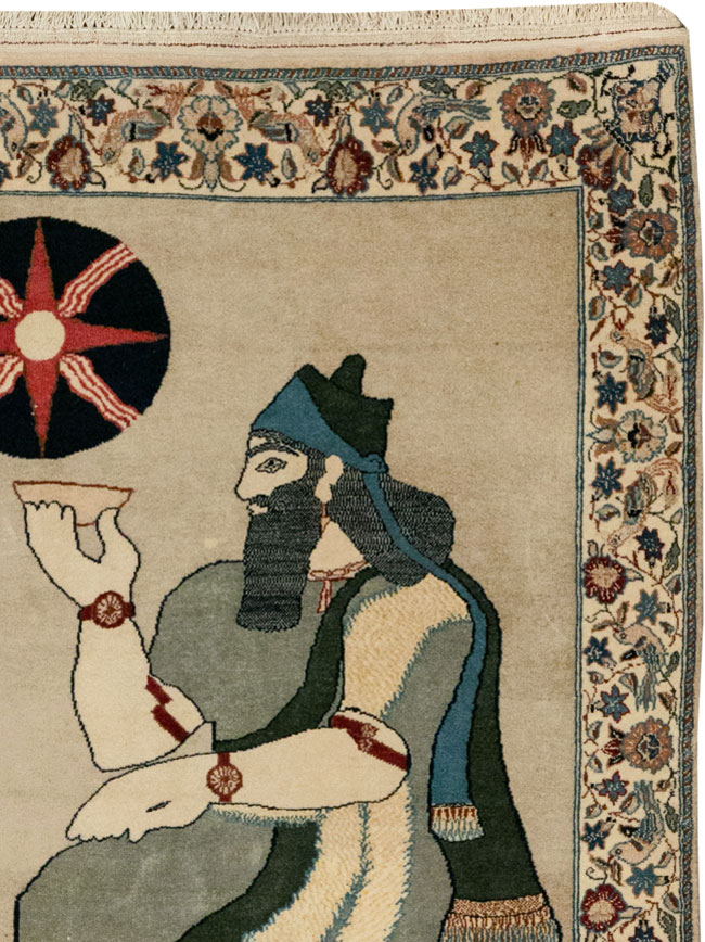 Vintage Persian Nain Pictorial Rug, No.33296 - Gsblank