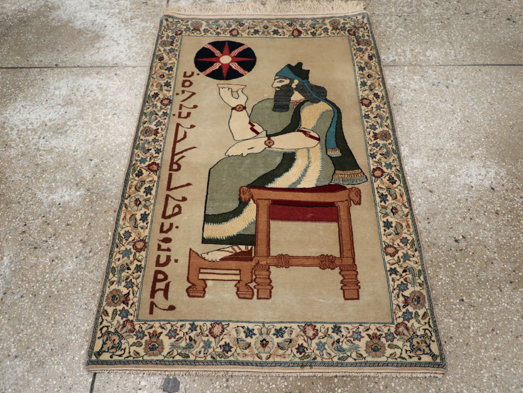 Vintage Persian Nain Pictorial Rug, No.33296 - Gsblank