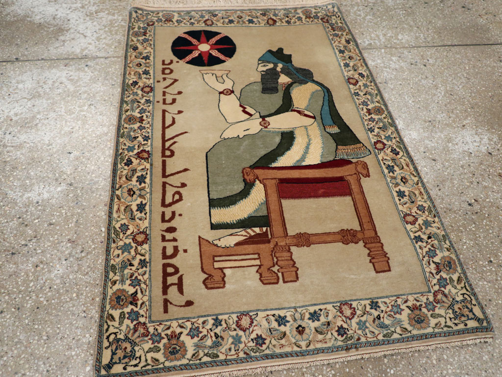 Vintage Persian Nain Pictorial Rug, No.33296 - Gsblank