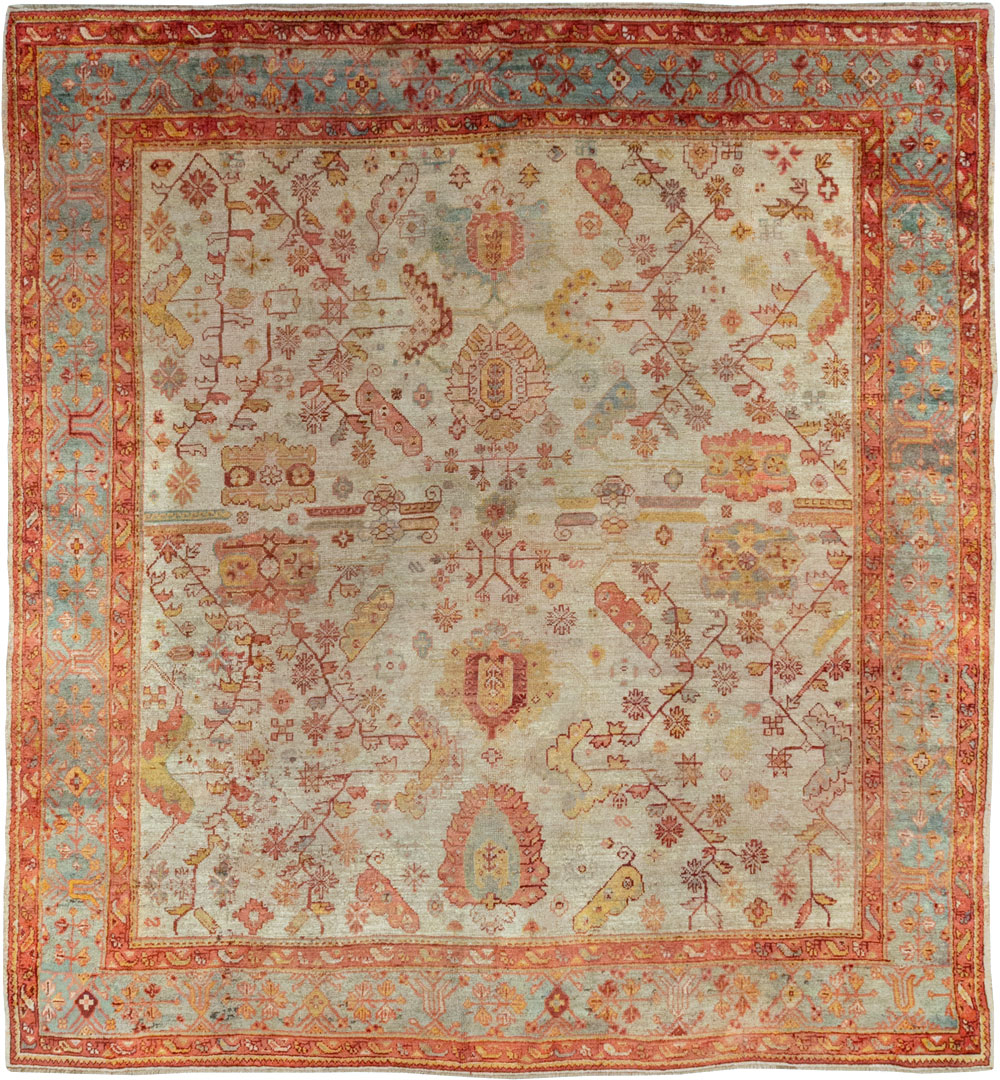 Antique Turkish Oushak Large Square Room Size Carpet, No.33319 - Gsblank