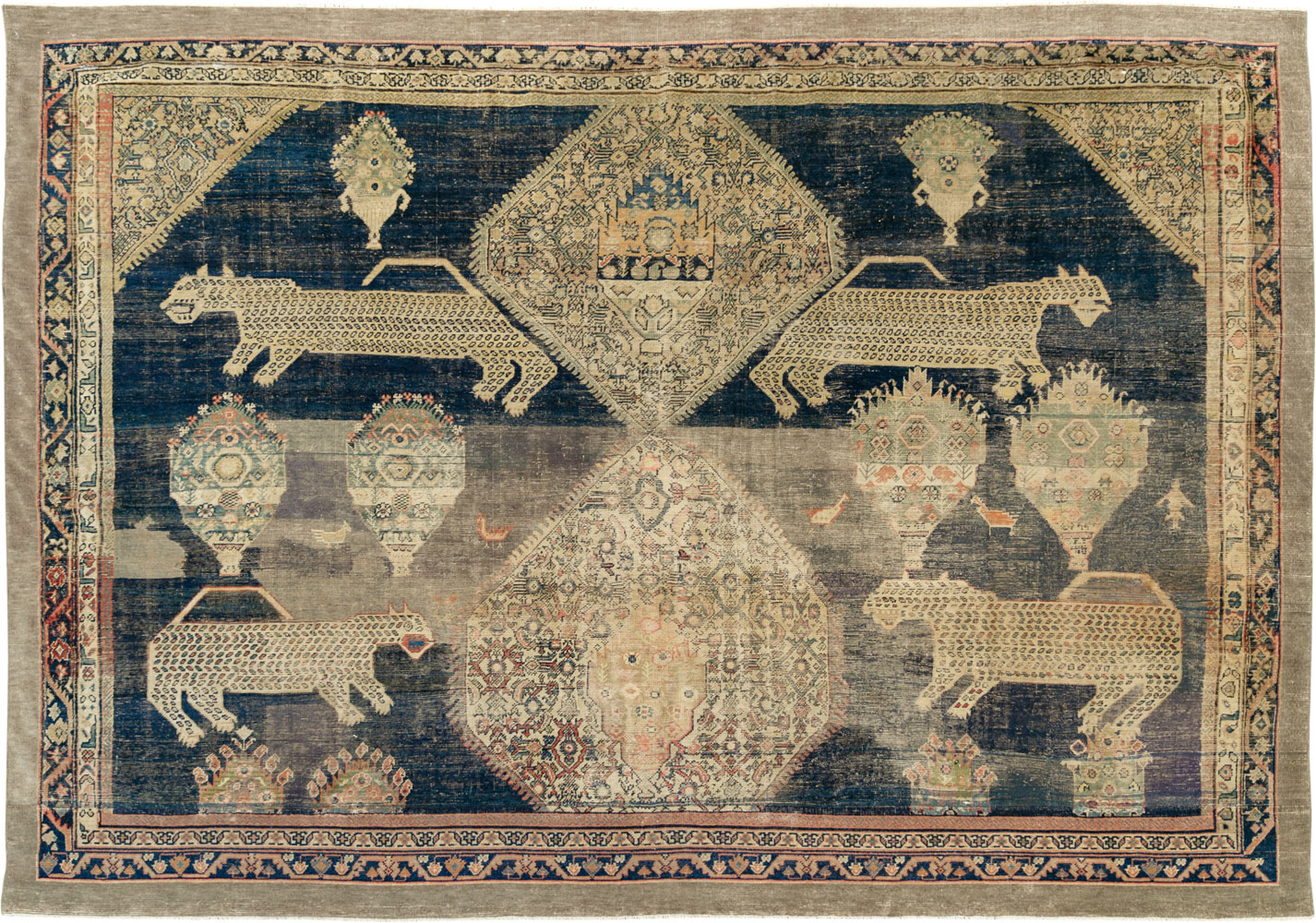 Antique Persian Fereghan Pictorial Room Size Carpet, No.33325 - Gsblank
