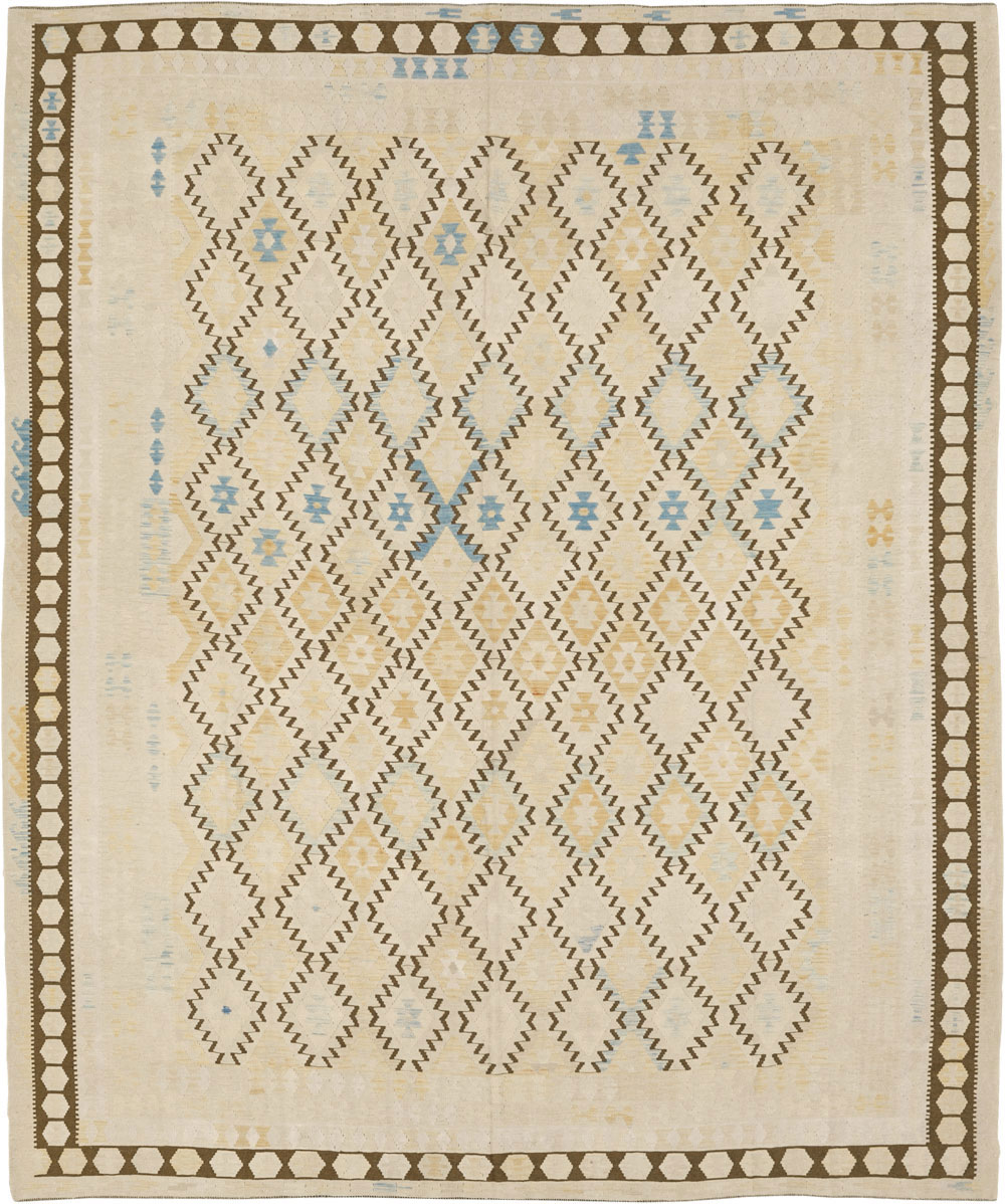 Vintage Turkish Flatweave Kilim Large Room Size Carpet, No.33347 - Gsblank