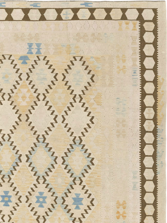 Vintage Turkish Flatweave Kilim Large Room Size Carpet, No.33347 - Gsblank