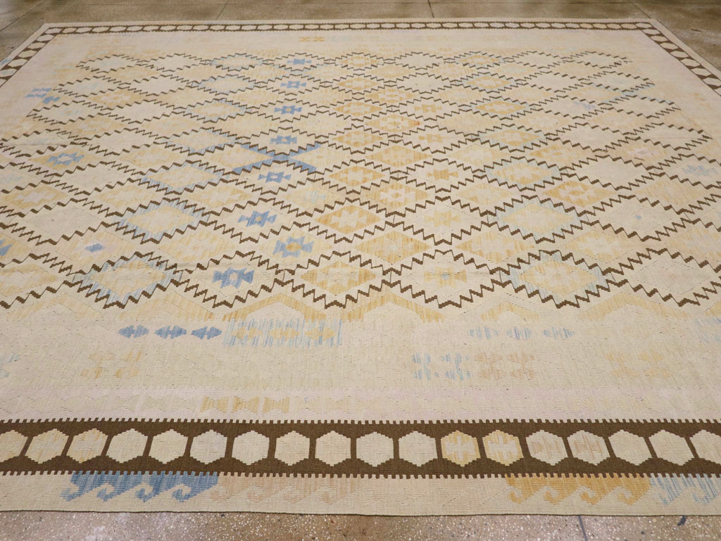 Vintage Turkish Flatweave Kilim Large Room Size Carpet, No.33347 - Gsblank