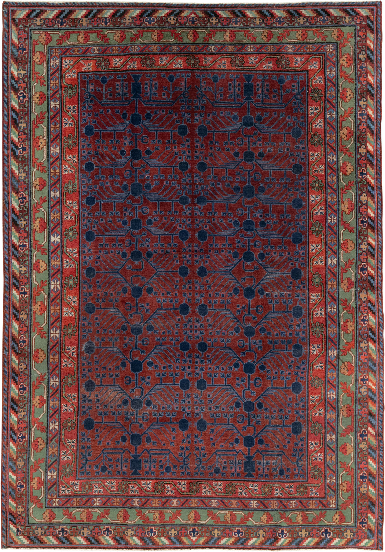 Antique East Turkestan Khotan Accent Rug, No.33356 - Gsblank