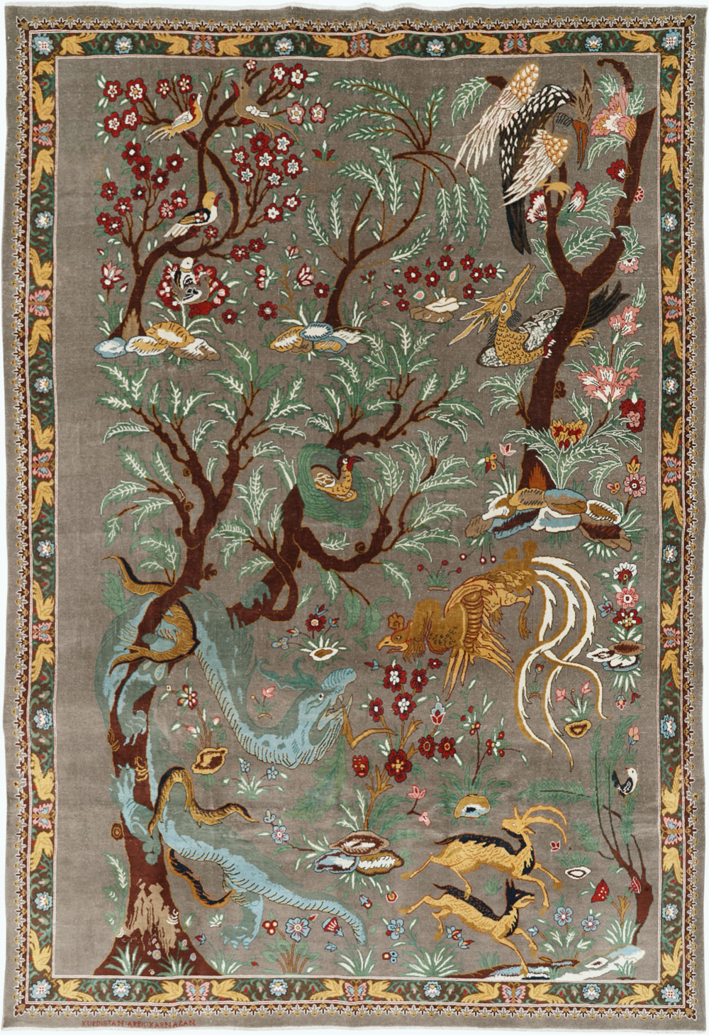 Vintage Persian Mashad Pictorial Room Size Carpet, No.33361 - Gsblank