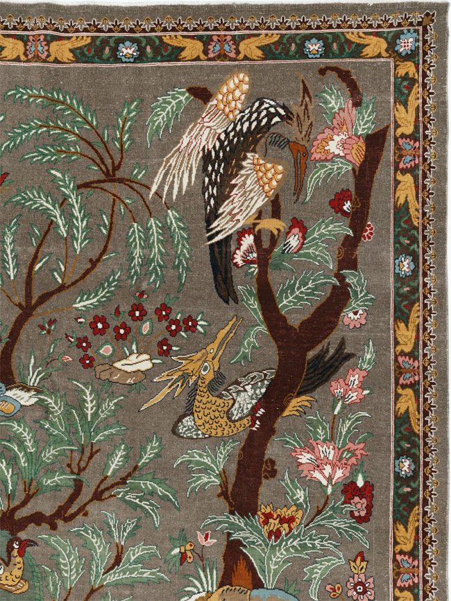 Vintage Persian Mashad Pictorial Room Size Carpet, No.33361 - Gsblank