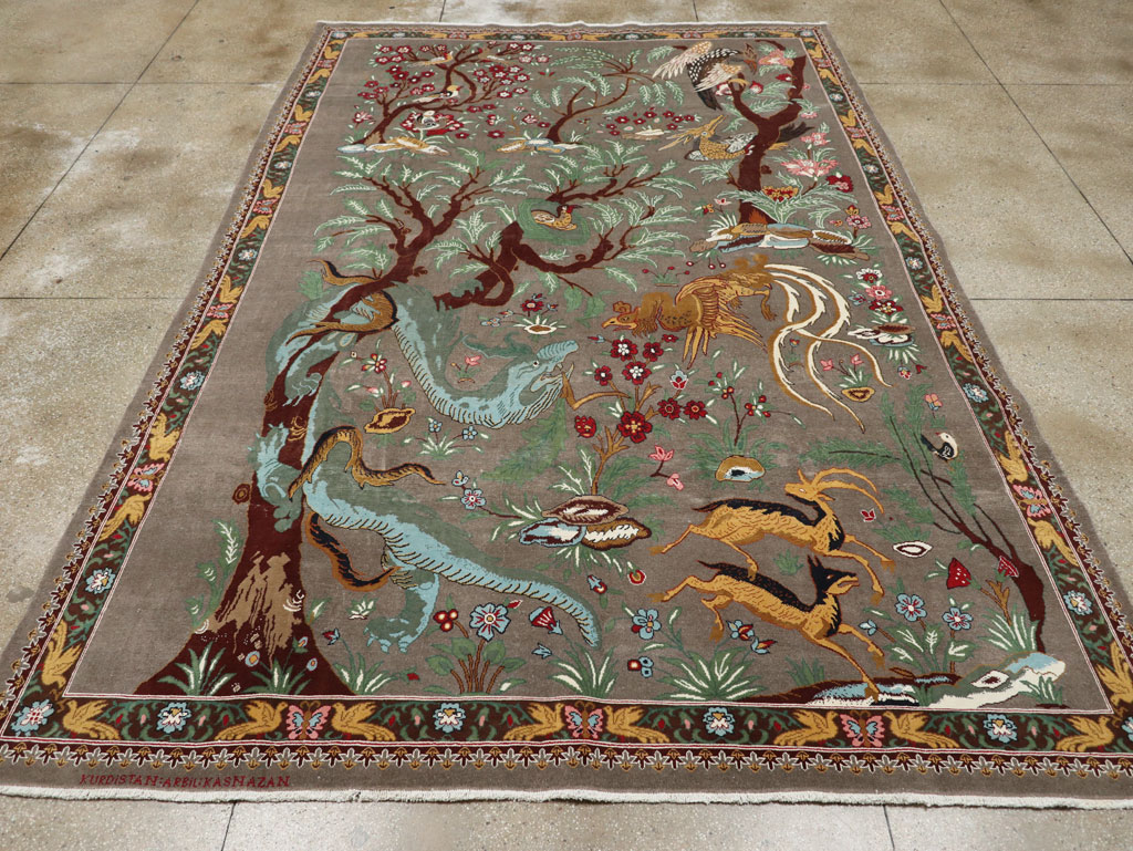 Vintage Persian Mashad Pictorial Room Size Carpet, No.33361 - Gsblank