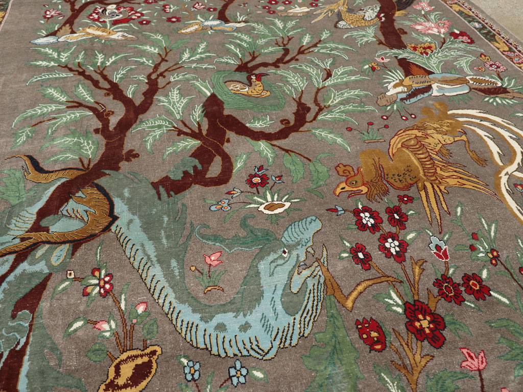 Vintage Persian Mashad Pictorial Room Size Carpet, No.33361 - Gsblank