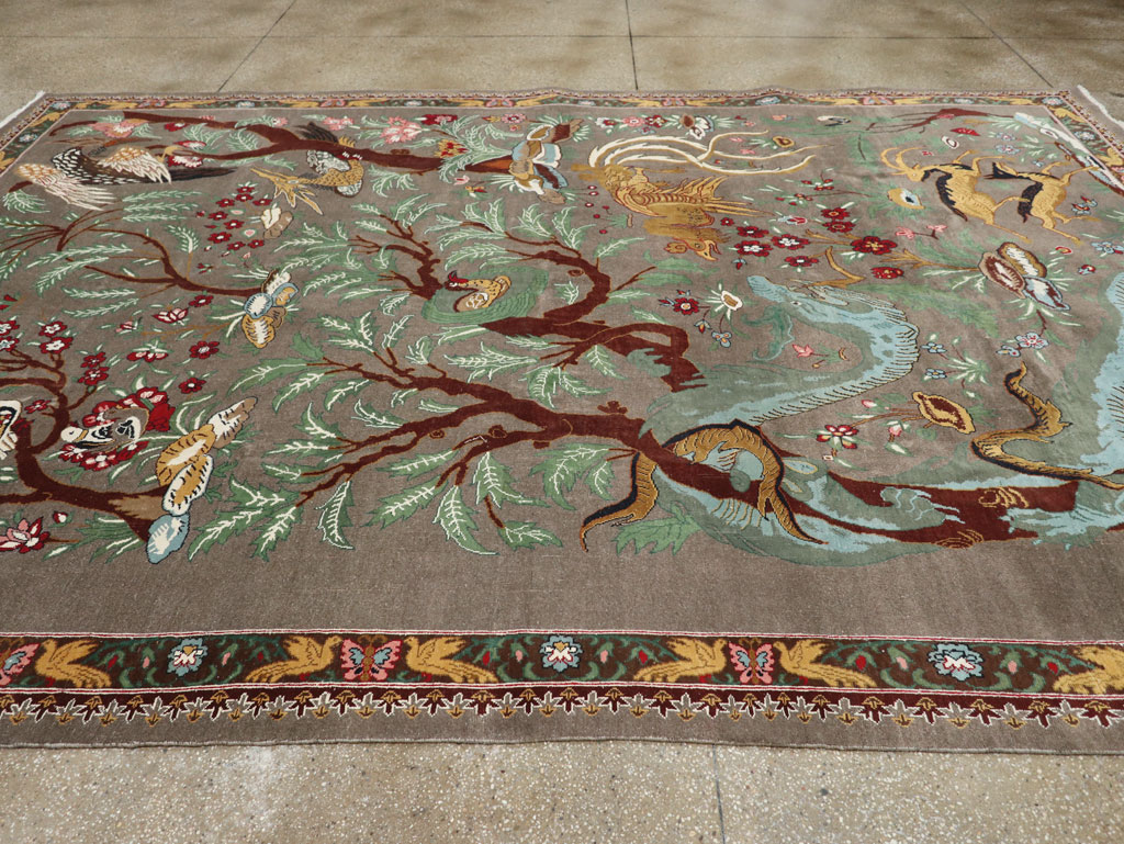 Vintage Persian Mashad Pictorial Room Size Carpet, No.33361 - Gsblank