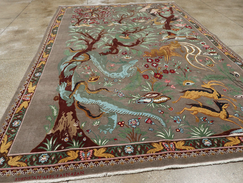 Vintage Persian Mashad Pictorial Room Size Carpet, No.33361 - Gsblank