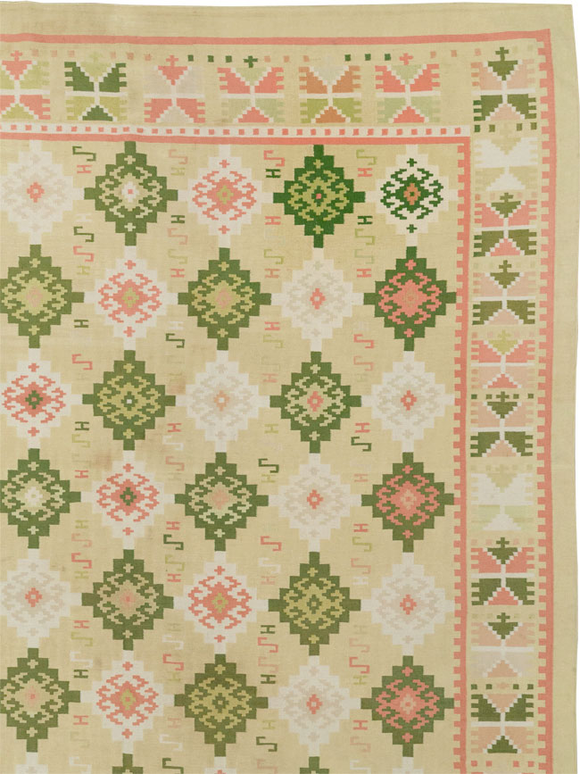 Vintage Indian Flatweave Dhurrie Oversize Carpet, No.33378 - Gsblank