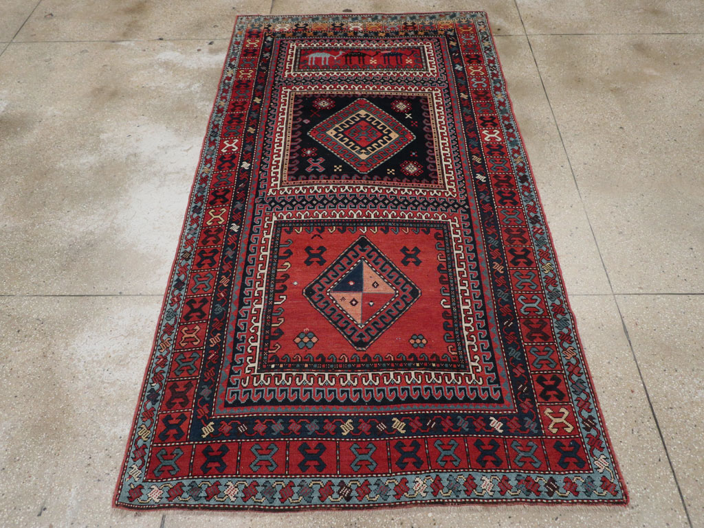 Antique Caucasian Karabagh Accent Rug, No.33380 - Gsblank