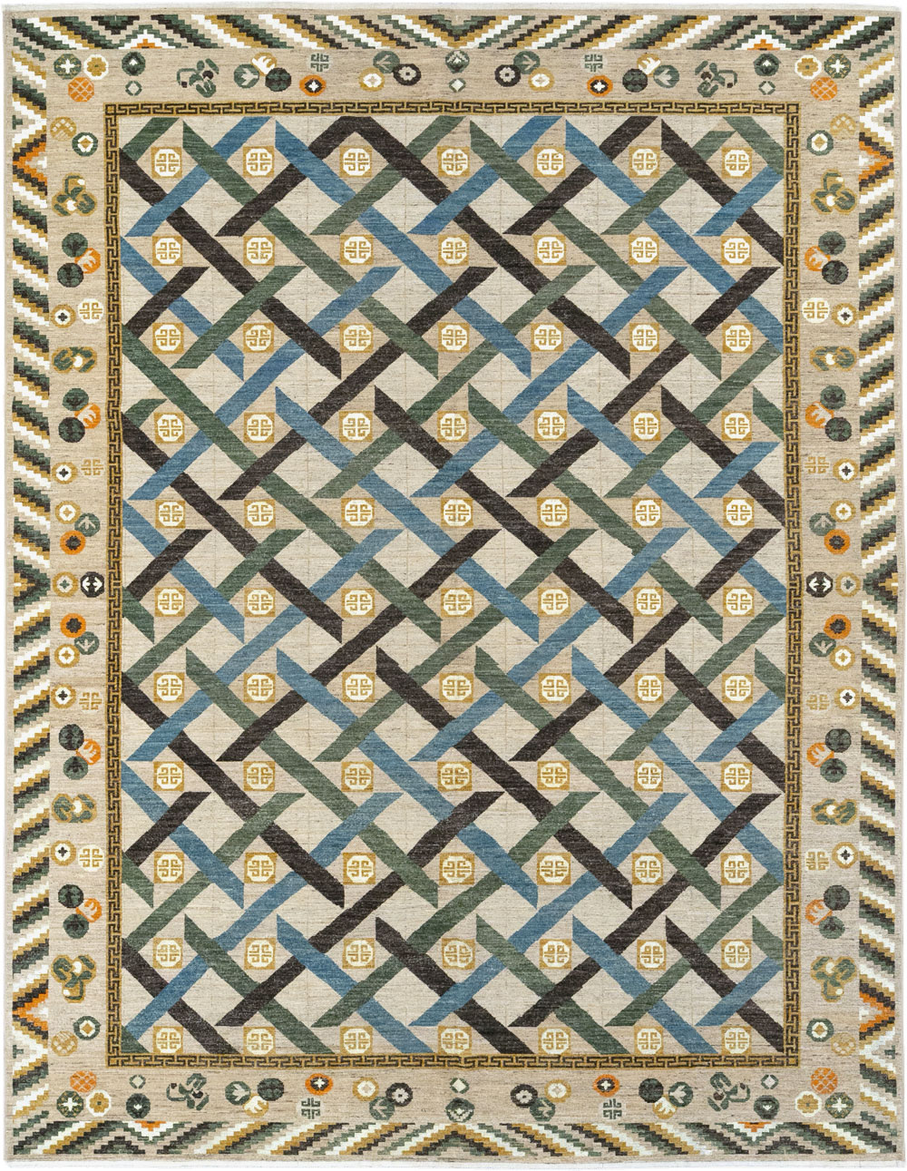 Modern East Turkestan Khotan Room Size Carpet, No.33396 - Gsblank