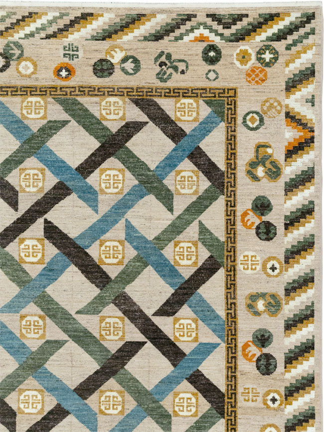 Modern East Turkestan Khotan Room Size Carpet, No.33396 - Gsblank