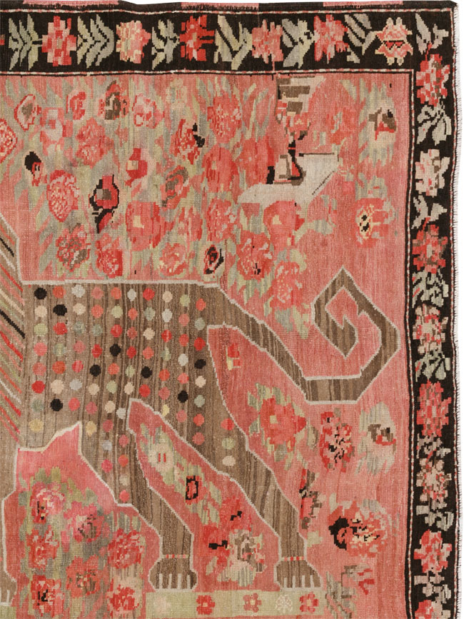 Vintage Caucasian Karabagh Pictorial Accent Rug, No.33421 - Gsblank