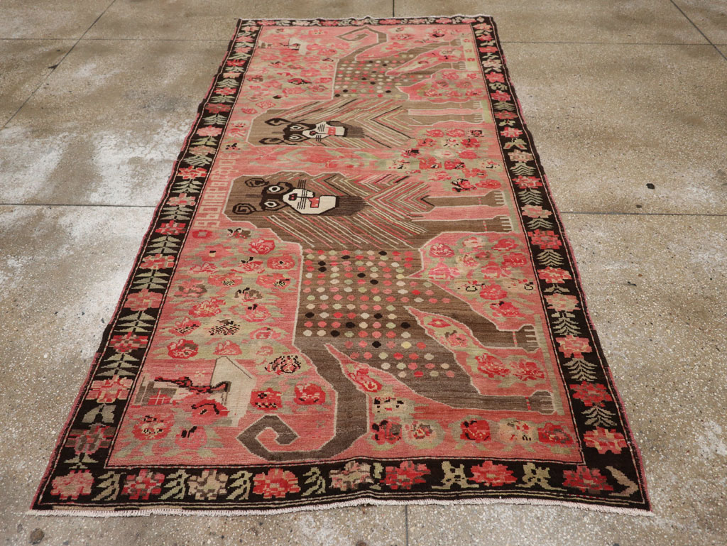Vintage Caucasian Karabagh Pictorial Accent Rug, No.33421 - Gsblank