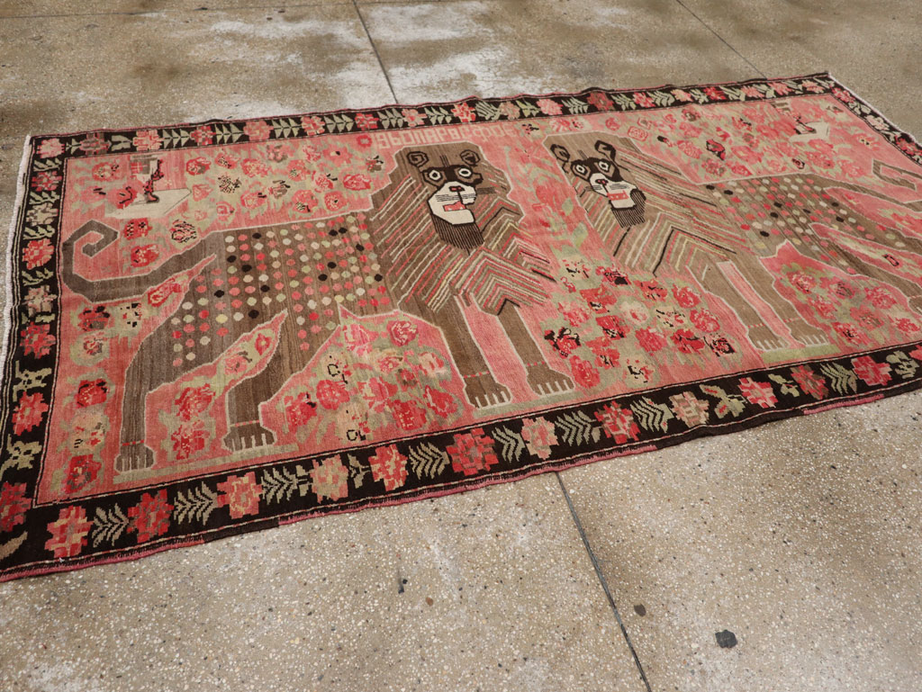 Vintage Caucasian Karabagh Pictorial Accent Rug, No.33421 - Gsblank