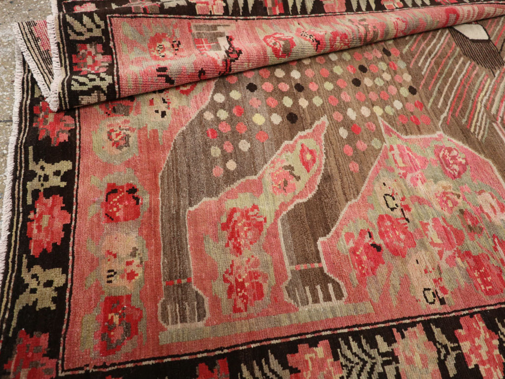 Vintage Caucasian Karabagh Pictorial Accent Rug, No.33421 - Gsblank