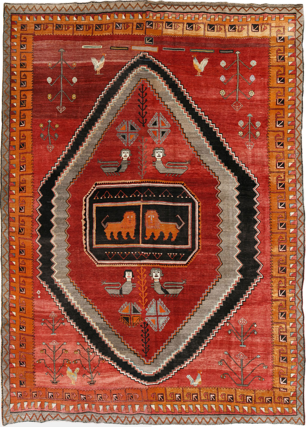 Vintage Turkish Anatolian Pictorial Room Size Carpet, No.33460 - Gsblank