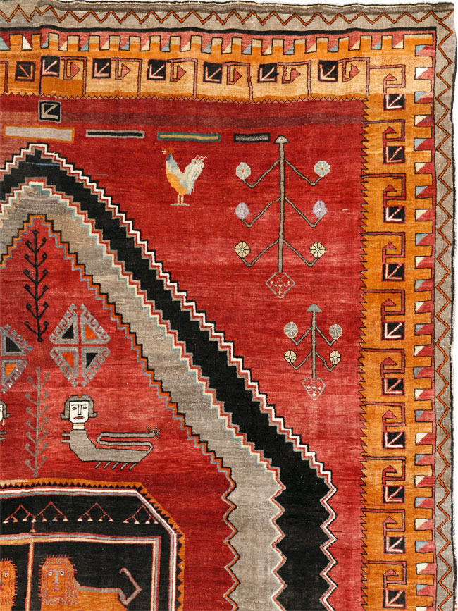 Vintage Turkish Anatolian Pictorial Room Size Carpet, No.33460 - Gsblank