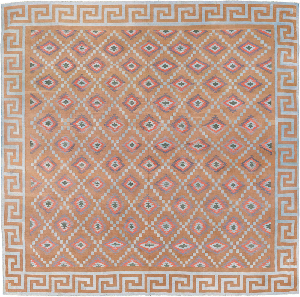 Vintage Indian Flatweave Dhurrie Square Room Size Carpet, No.33577 - Gsblank