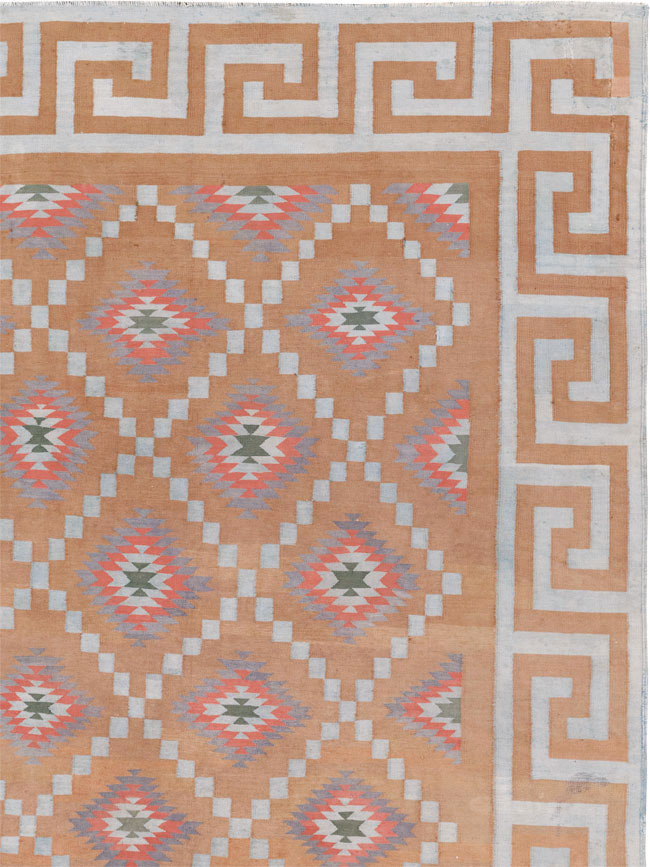 Vintage Indian Flatweave Dhurrie Square Room Size Carpet, No.33577 - Gsblank