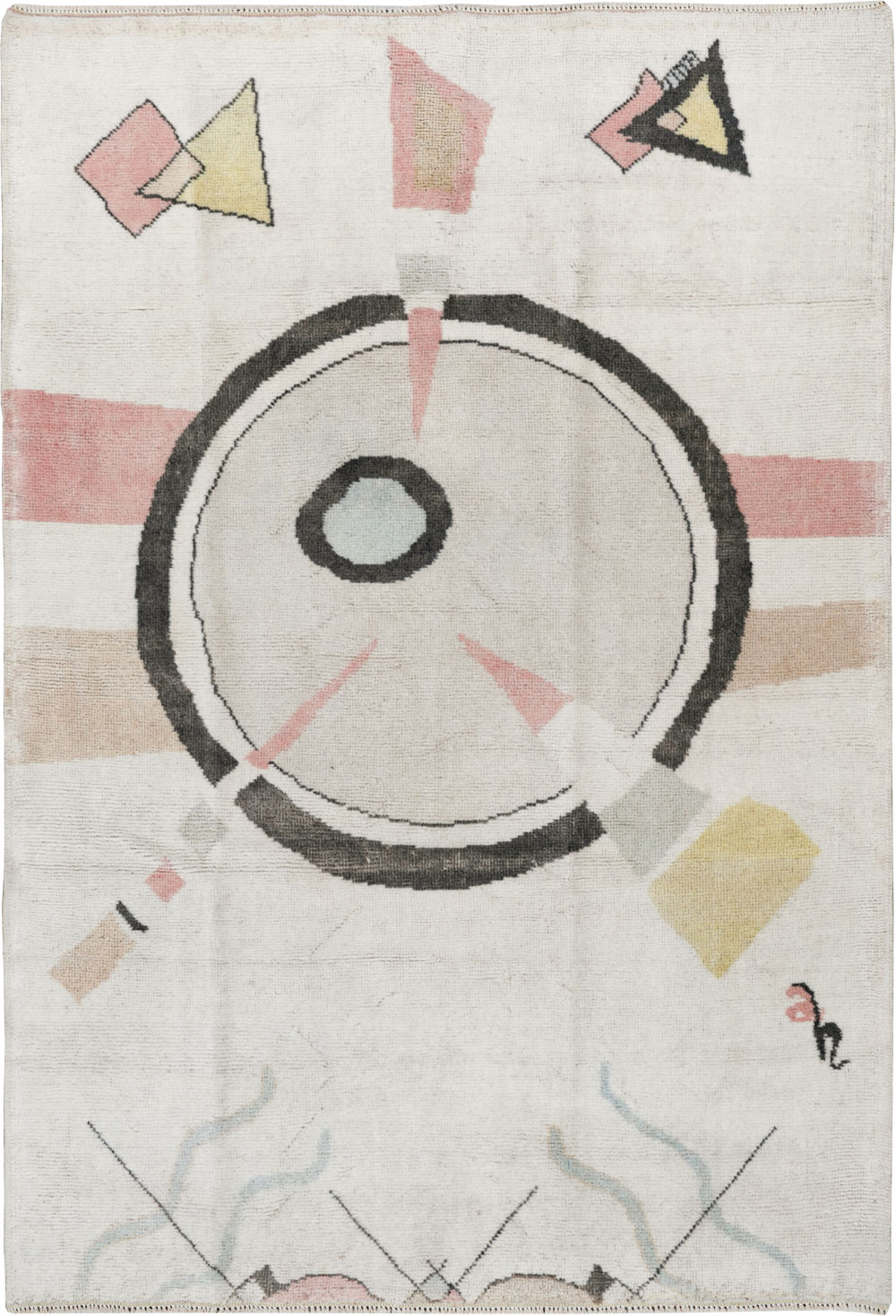 Vintage Turkish Art Deco Throw Rug, No.33661 - Gsblank
