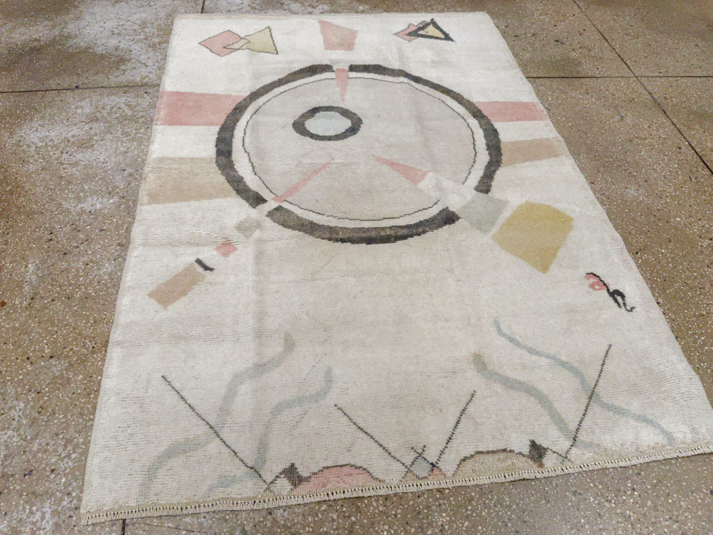 Vintage Turkish Art Deco Throw Rug, No.33661 - Gsblank