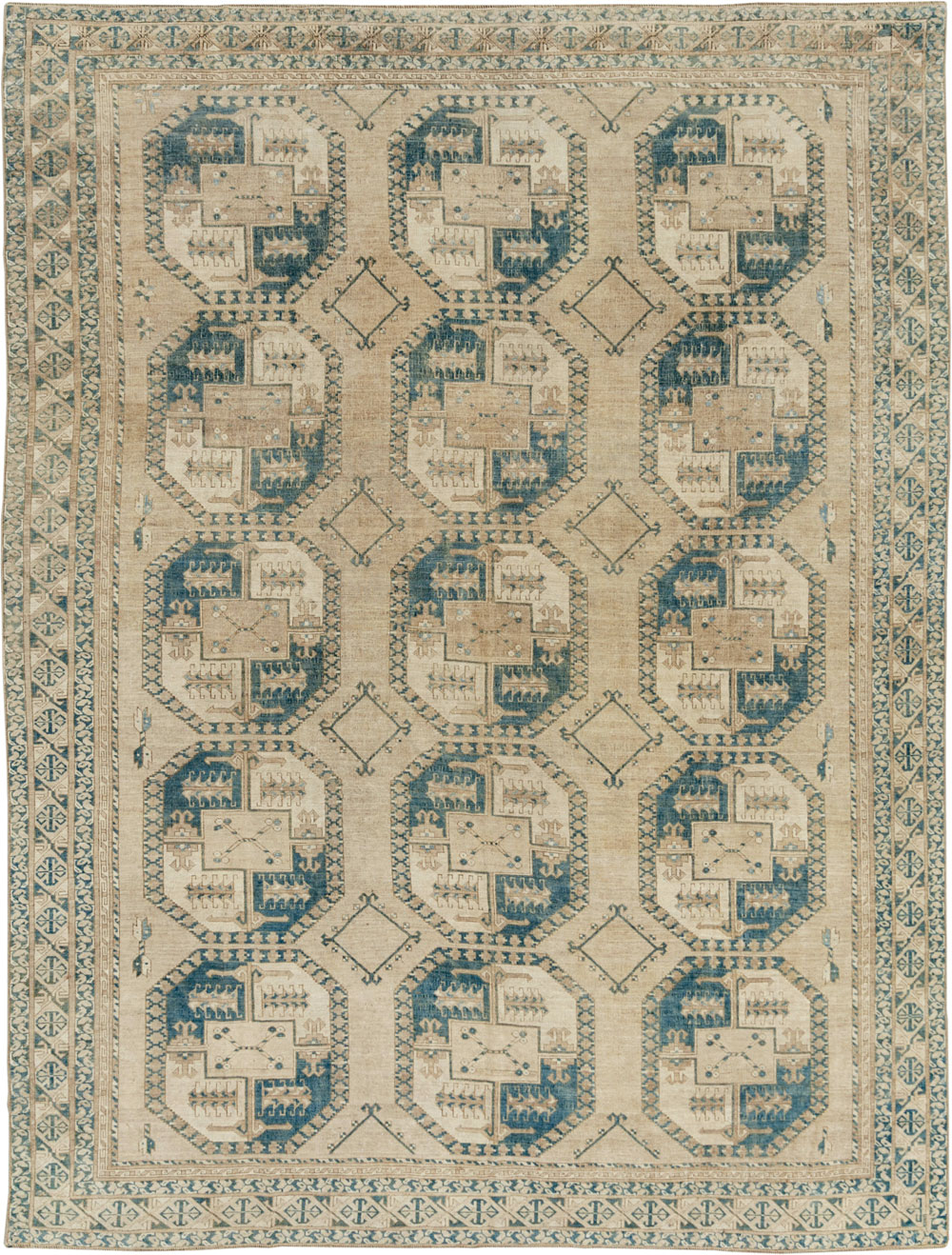 Vintage Central Asian Turkoman Room Size Carpet, No.33666 - Gsblank