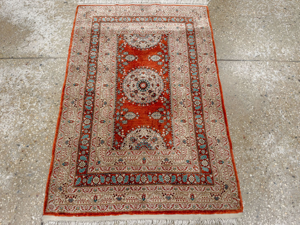 Vintage Chinese Silk Throw Rug In The Tabriz Style, No.33674 - Gsblank
